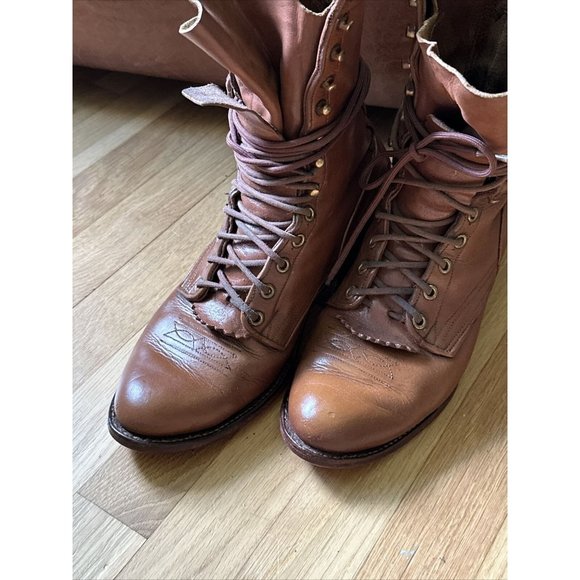 Vintage Handmade brown leather boots men’s size 8E. Lace up. - Picture 9 of 16